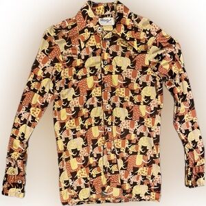 Rags 70’s Vintage Men’s Button Elephant Print Shirt M Medium